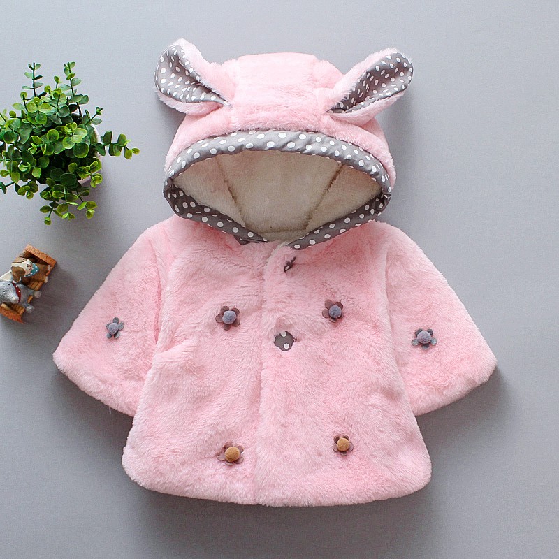 Áo khoác cotton có mũ trùm đầu họa tiết hoa chấm bi cho bé gái