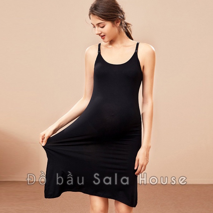 Đầm Bầu Hai Dây Có Sẵn Lót Ngực Và Nút Mở Cho Bé Bú Tiện Lợi