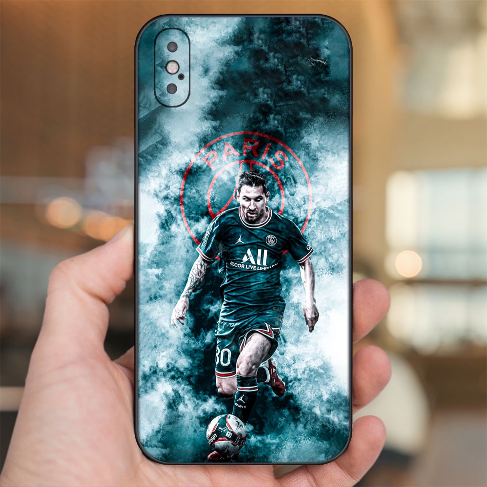 Ốp lưng iPhone X, Xs dẻo đen cạnh vuông in hình Lionel Messi Barcelona PSG
