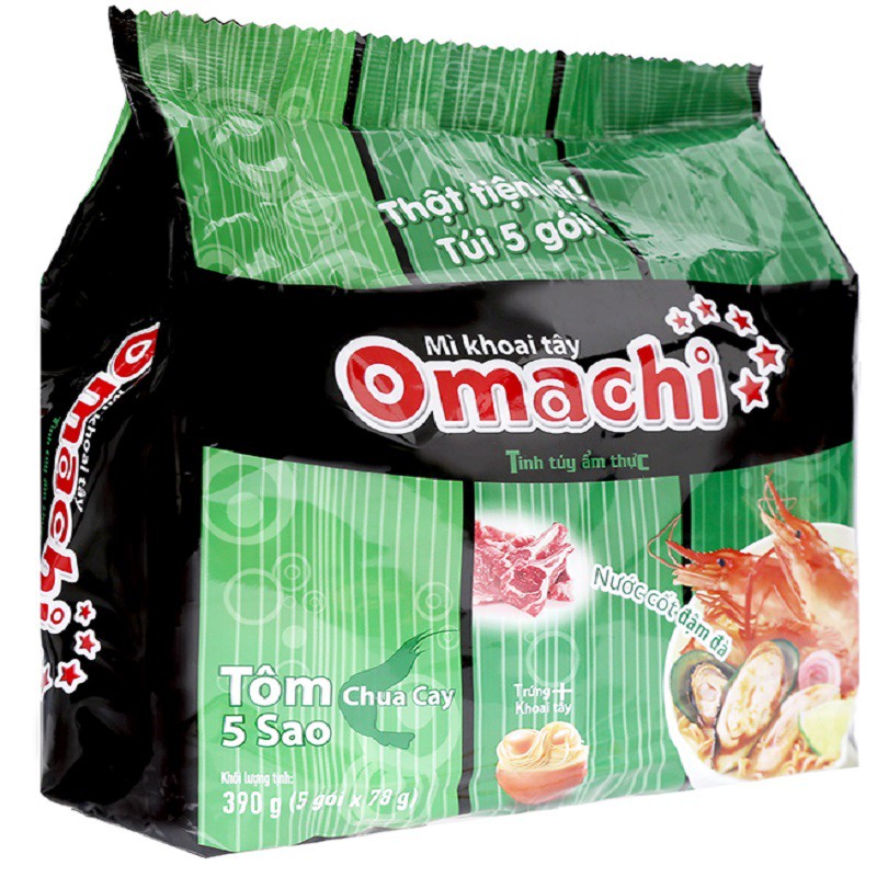 Mì tôm,trộn Omachi Tôm chua cay 78gr, sốt spaghetti 91gr (bịch 5 gói)