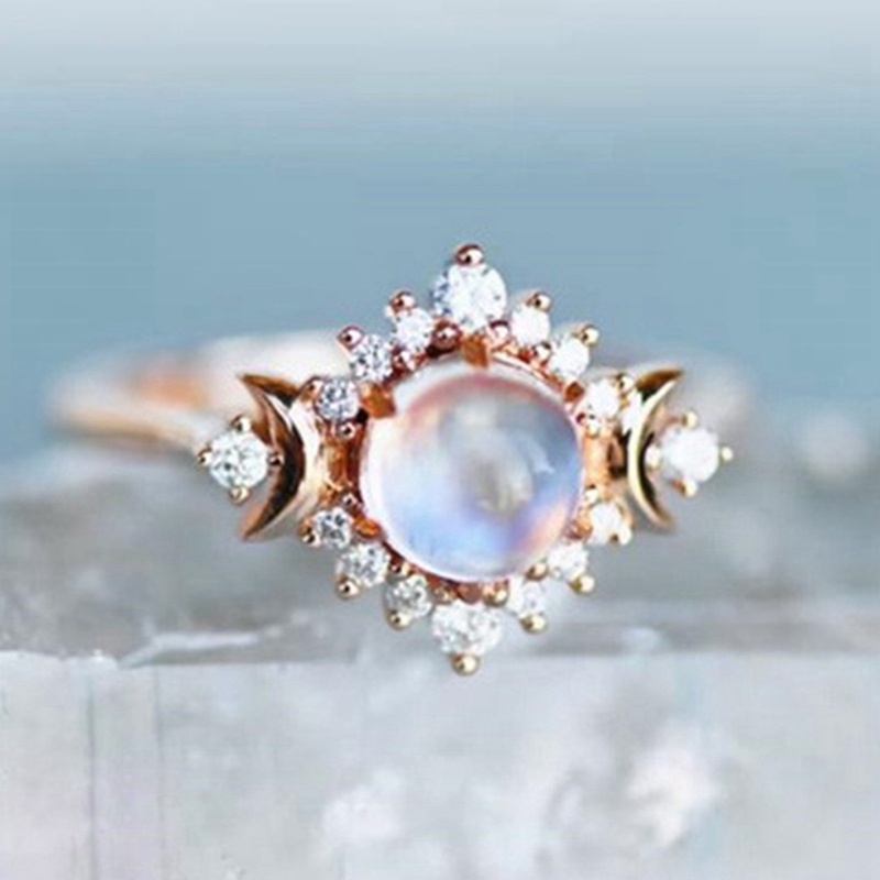 Nhẫn ĐíNh Đá MặT Trăng Và MặT Trăng 14K