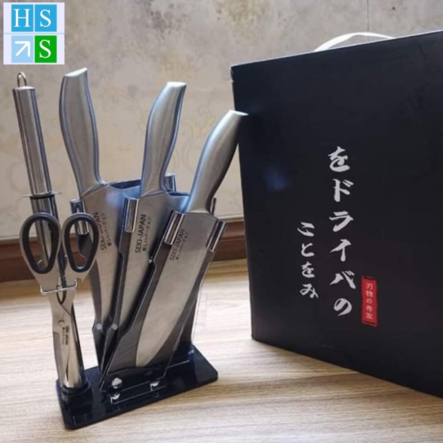 Bộ dao bếp 6 món (SEKI hoặc ASAKH) cao cấp xuất Nhật thép không gỉ đúc nguyên khối , hàng chuẩn (Khắc chữ)
