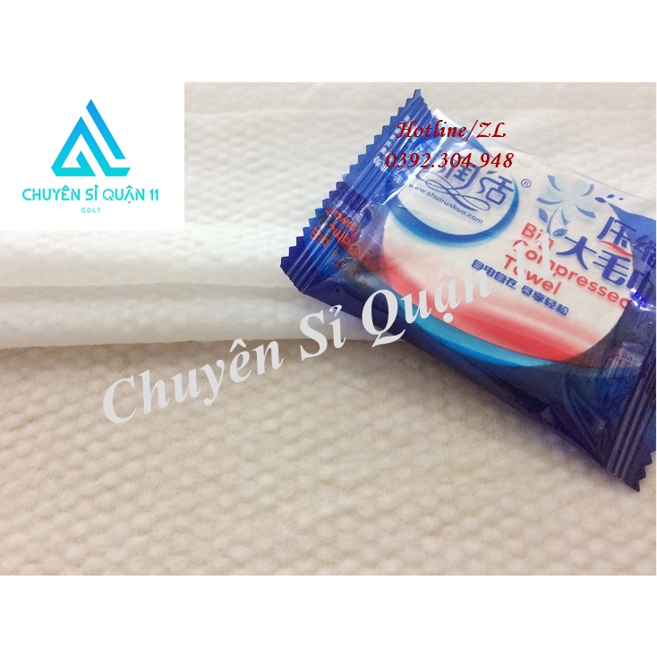 Khăn Du Lịch cotton dạng nén dùng 1 lần , Khăn Đa Năng Tự Nhiên Thấm Nước Tốt GD580-KtamN-xanh