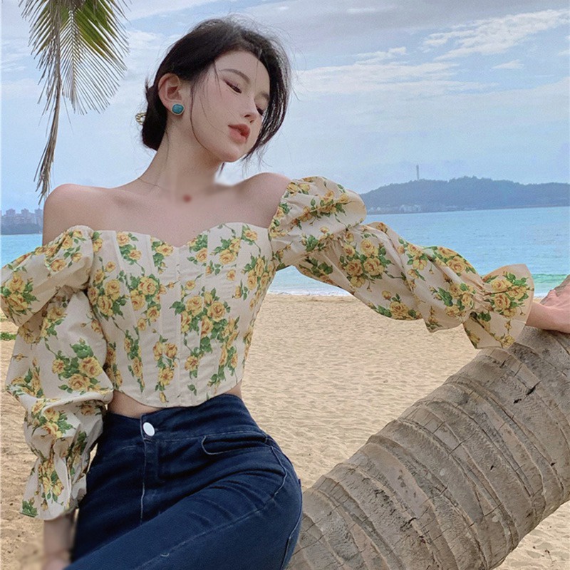 Áo Voan Dài Tay In Hoa Phong Cách Vintage Thời Trang Dành Cho Nữ