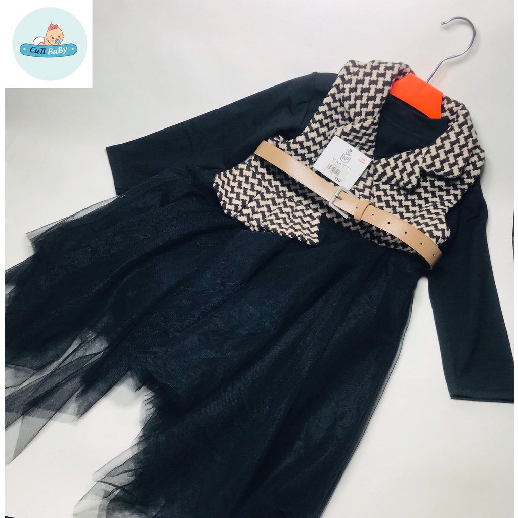 Sét váy dạ tweed chân váy ren bồng kèm áo giữ nhiệt bên trong cho bé gái 4-8 tuổi