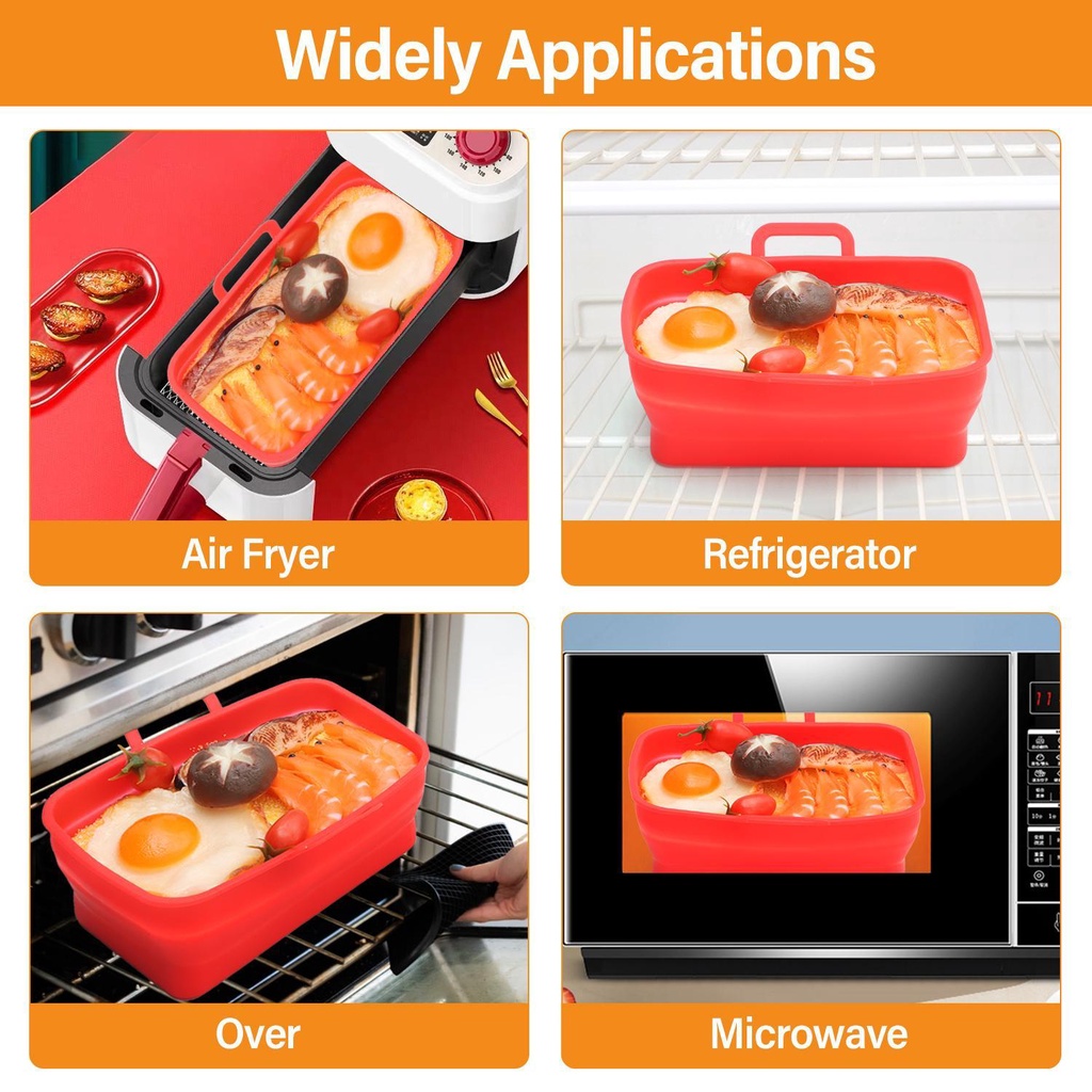 LET Khay Nướng Bánh / BBQ Hình Vuông Bằng Silicone Chịu Nhiệt Tái Sử Dụng