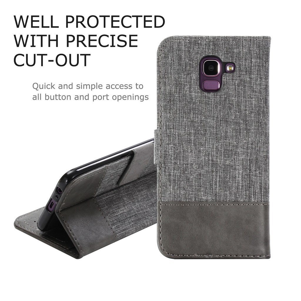 Bao da điện thoại canvas kiêm ví tiền thời trang cho Samsung Galaxy J6 J8 2018 | BigBuy360 - bigbuy360.vn