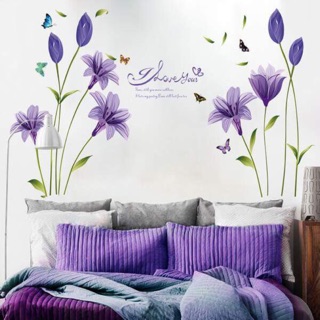 Decal dán tường hoa ly tím