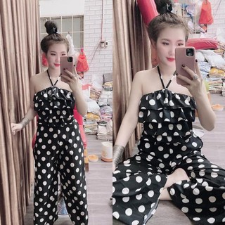Set thiết kế cổ yếm chấm bi