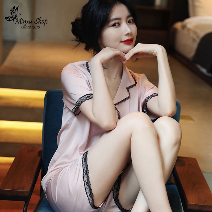 Bộ pijama lụa cao cấp, bộ đồ CỘC TAY QUẦN ĐÙI MÁT MẺ nữ tính phong cách Hàn Quốc Mã PE