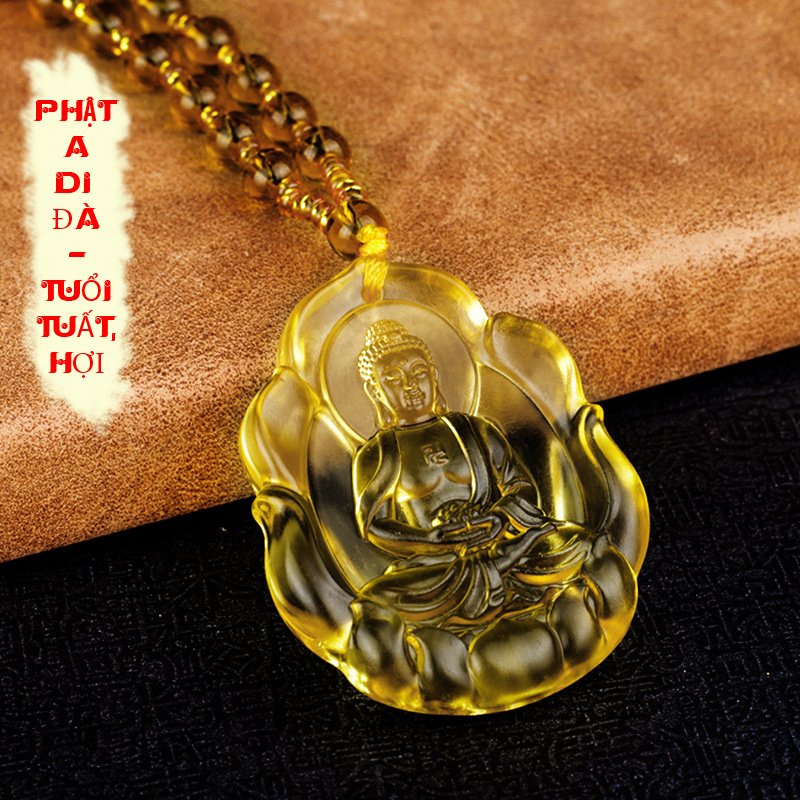 Dây chuyền, vòng cổ - Chuỗi hạt đeo cổ mặt phật Phật A Di Đà tựa hoa sen vàng - Phật bản mệnh người tuổi tuổi Tuất, Hợi