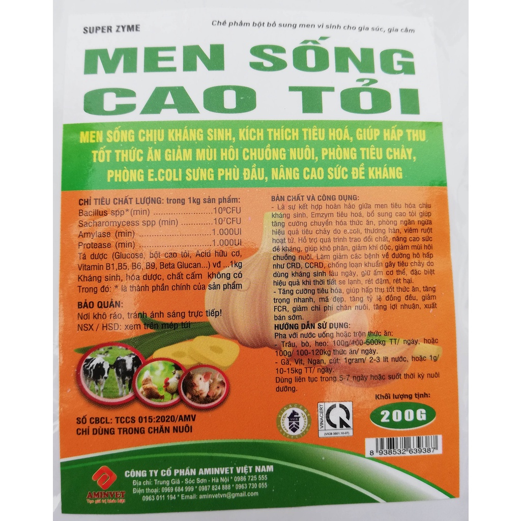 1 gói Men sống Super Zyme Cao tỏi 200g giúp hấp thu tốt thức ăn, giảm mùi hôi chuồng nuôi