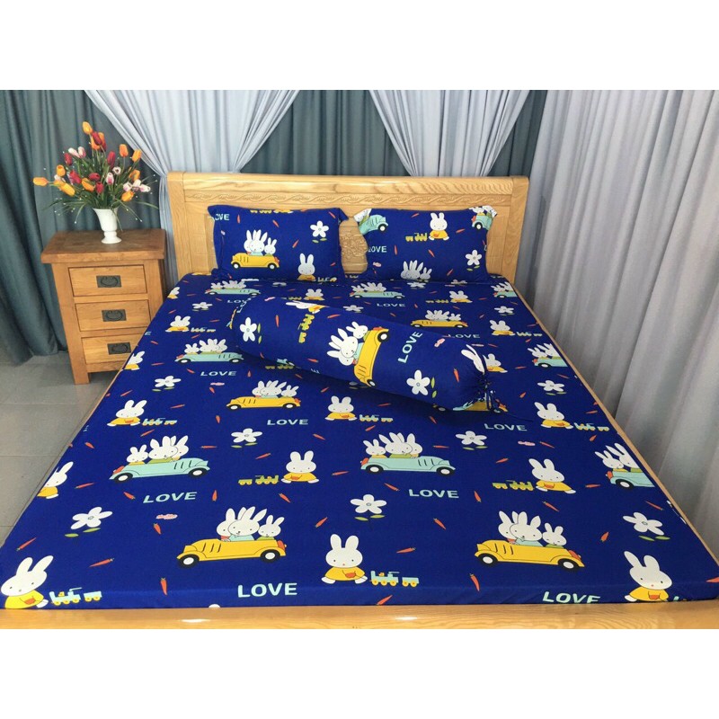 Drap thun❤️FREESHIP❤️ga thun lạnh- drap thun Hàn Quốc mẫu thỏ xinh(1ga, 3 vỏ gối)