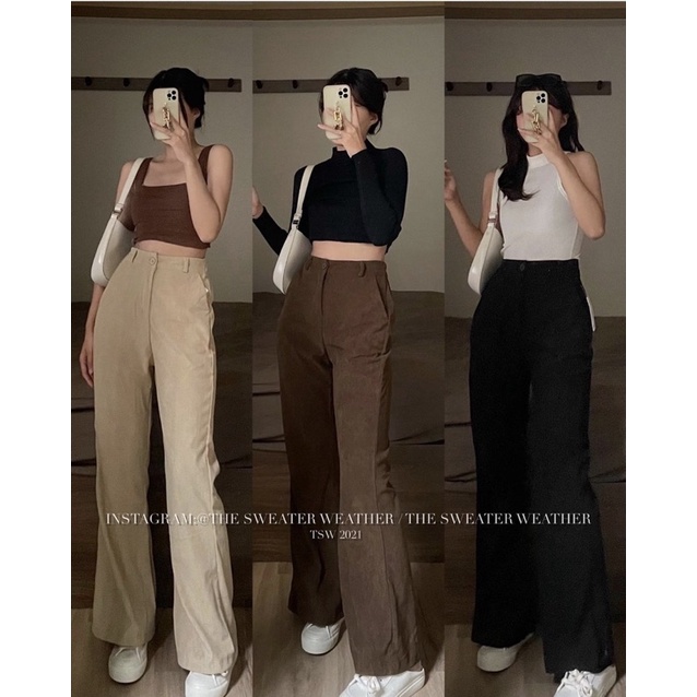 Quần Nhung Tăm Ống Loe Cạp Cúc Phối Chun 2101