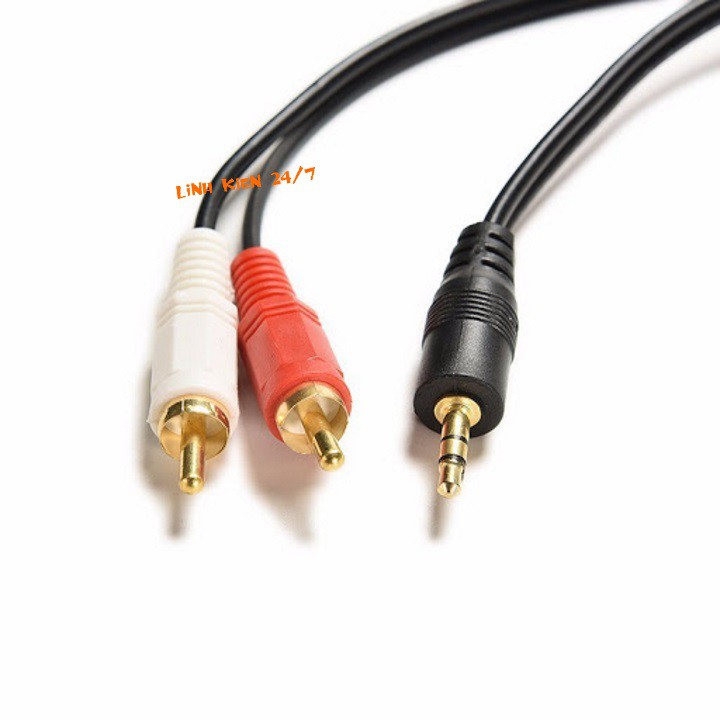 Dây Cáp 1 Đầu Đực 3.5mm Ra 2 Đầu RCA Hoa Sen Đực