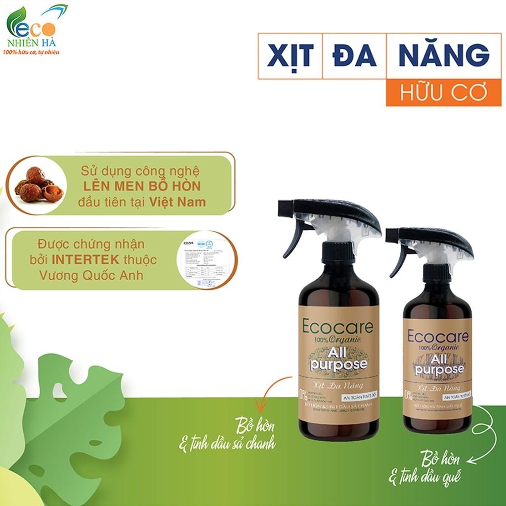 Nuoc lau bep ECOCARE 500ml hữu cơ, xịt đa năng, nước lau kiếng, lau bàn ăn, lau bếp