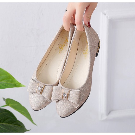 Giày búp bê gắn nơ ánh nhũ chất đẹp dành cho nữ