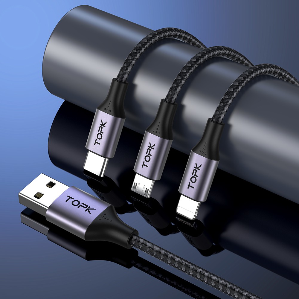 Cáp Sạc Nhanh TOPK AS10 3 Trong 1 Chuyên Dụng Cho Xiaomi Samsung