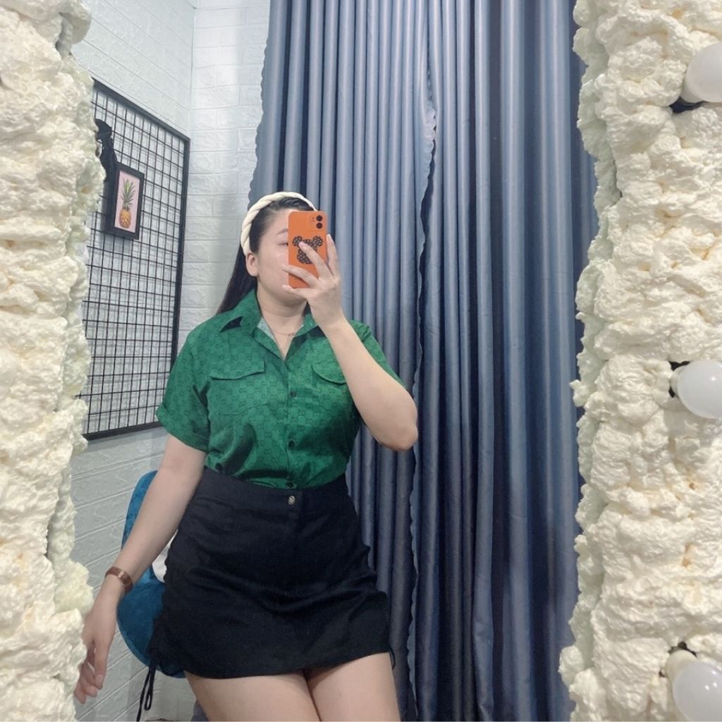 Áo kiểu bigsize, Áo sơ mi bigsize GG nữ vải lụa mềm mát SMGG- BIGSIZE CÔ NHỎ