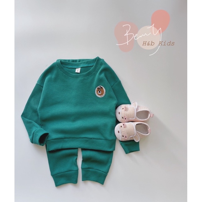 (9-20kg) Bộ Dài Thu Đông Cho Bé Trai, Bé Gái, Bộ Gấu Thêu Hàng chuẩn Đẹp, Bộ Đồ Ngủ Cho Bé