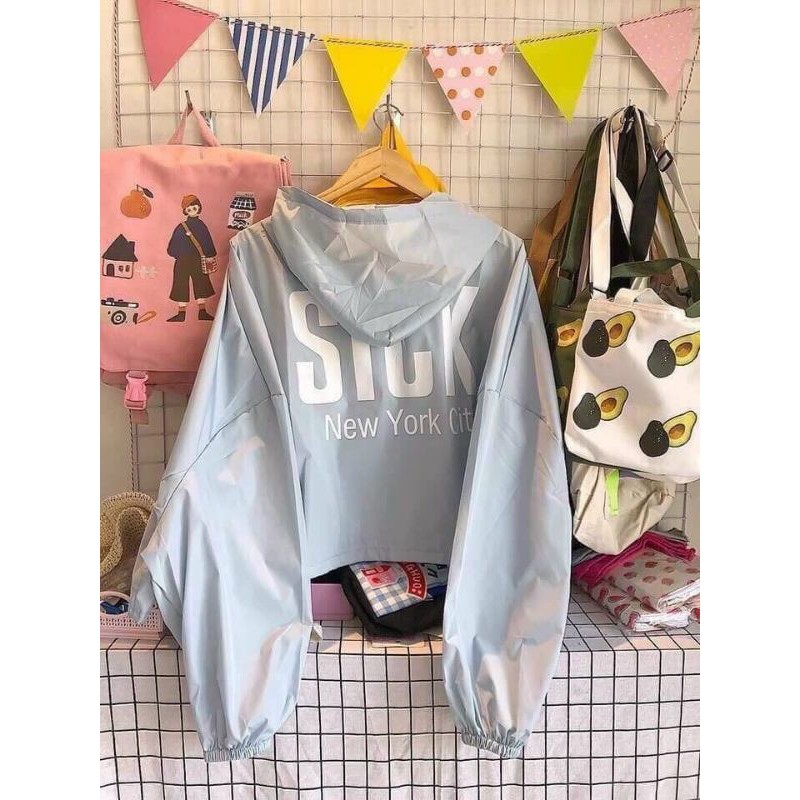 Áo khoác dù croptop1 lớp form lững chữ Sick có nón