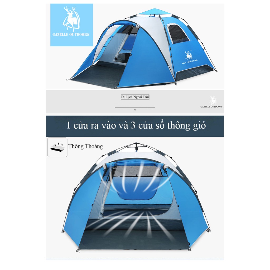 Lều cắm trại tự bung kèm theo gậy chống mái GL1668- Lều 2 khoang dành cho 3-4 người Gazelle Outdoors- Family Travel