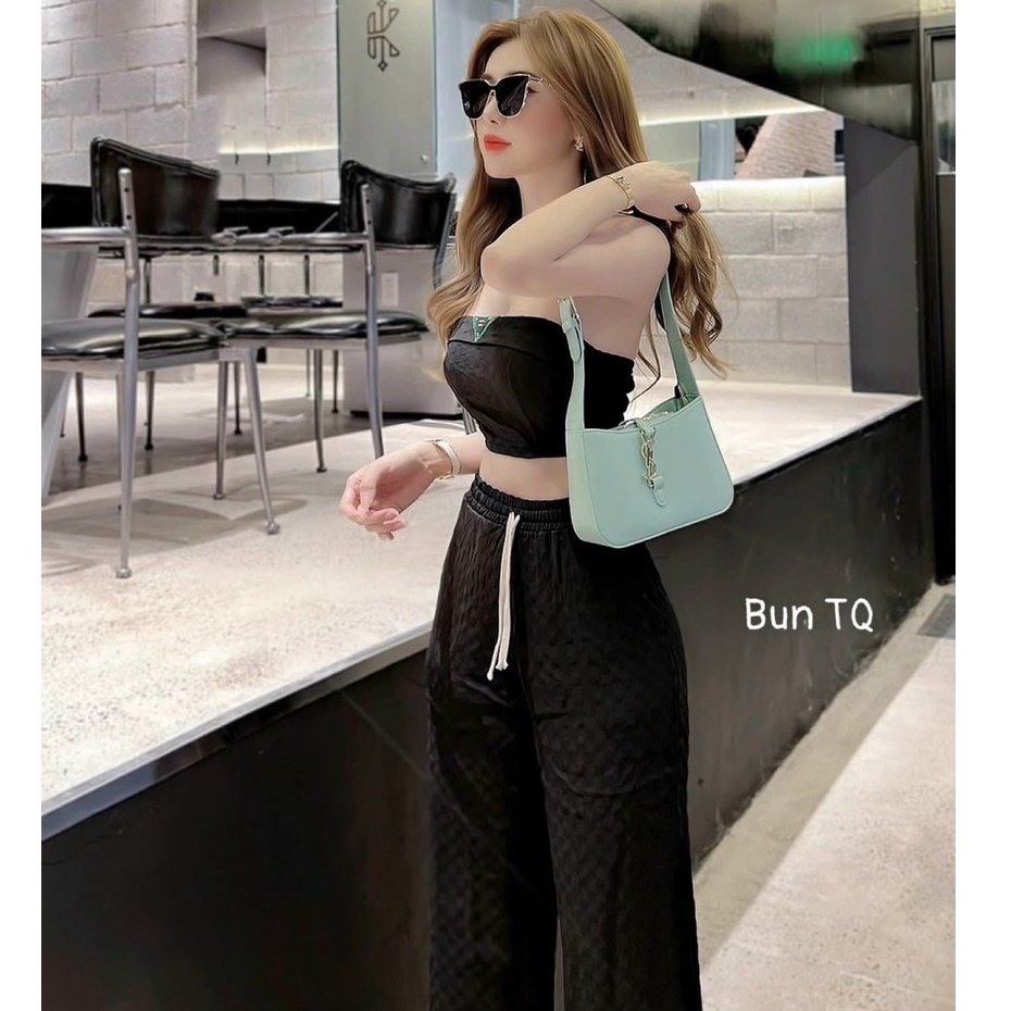 Sét bộ quần ống rộng áo kiểu crotop có kèm mút màu sắc hài hòa nhã nhặn thời trang nữ dự tiệc,dạo phố đi chơi