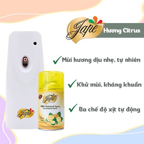 Máy xịt thơm phòng tự động Jape chính hãng, chống ẩm mốc, chống côn trùng - Hương Citrus - 300ml