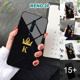 Ốp lưng kính Oppo Reno 2F in 3D hình chữ cái vân đá