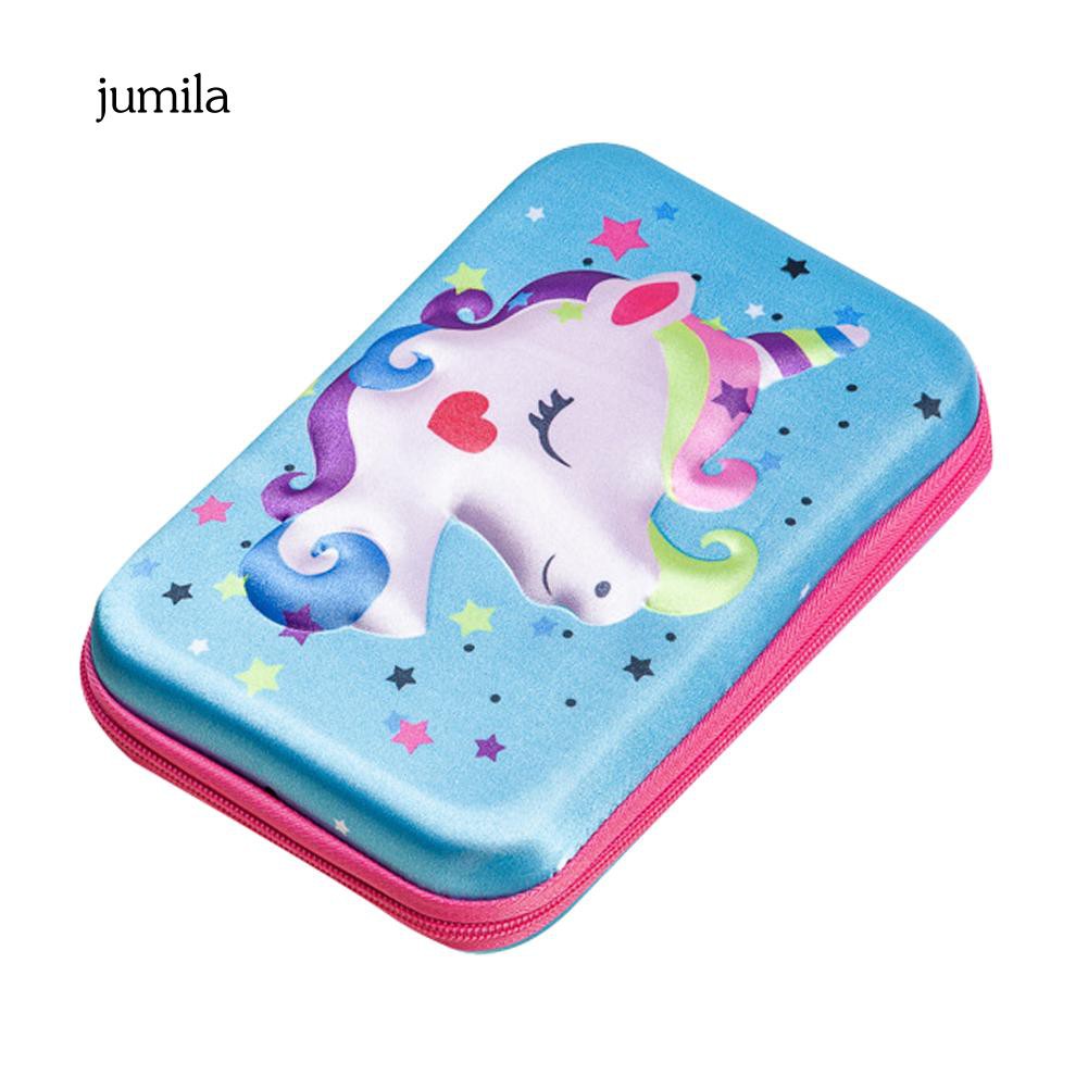 Hộp đựng bút khoá kéo hoạ tiết chú kì lân nhiều màu sắc 3D cho bé