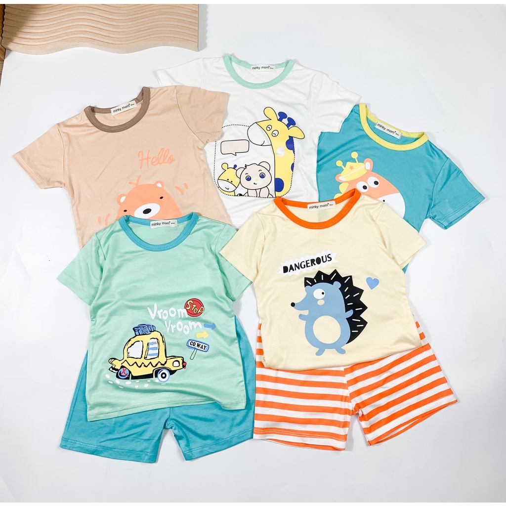 [SALE] Bộ Cộc Tay Cho Bé Trai, Bé Gái Minky Mom Vải Thun Lạnh Hoạ Tiết Nhím Xanh Quần Kẻ, Đồ Bộ Cho Bé Mặc Nhà MKM2234