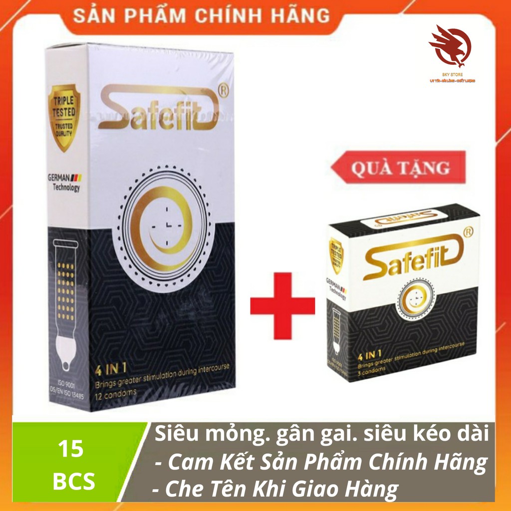 [ MUA TO TẶNG NHỎ ] - Bao cao su SafeFit 4in1, Gân Gai, Siêu mỏng, Kéo dài thời gian, chính hãng - 15 cái