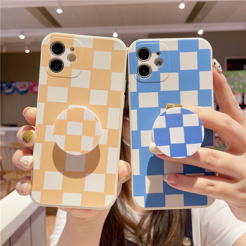 Case Realme C1 Realme C2 Realme 8 4g Realme 8 pro 4g Realme C11 2021 Realme c21 Realme C15 Realme C12 Realme c25 c25s Narzo 30A Blue yellow plaid silicon grips phone Case