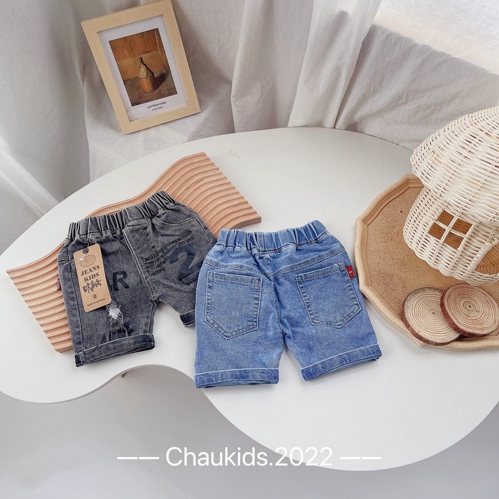 Quần jean bé trai,  quần short jean họa tiết AR2 chất bò mềm mại cho bé