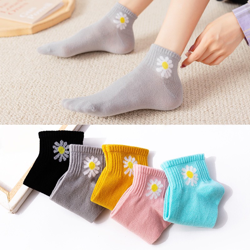 Sét 10 Đôi Tất Nữ Cổ Ngắn Cotton Hoa Cúc (kèm túi rút)