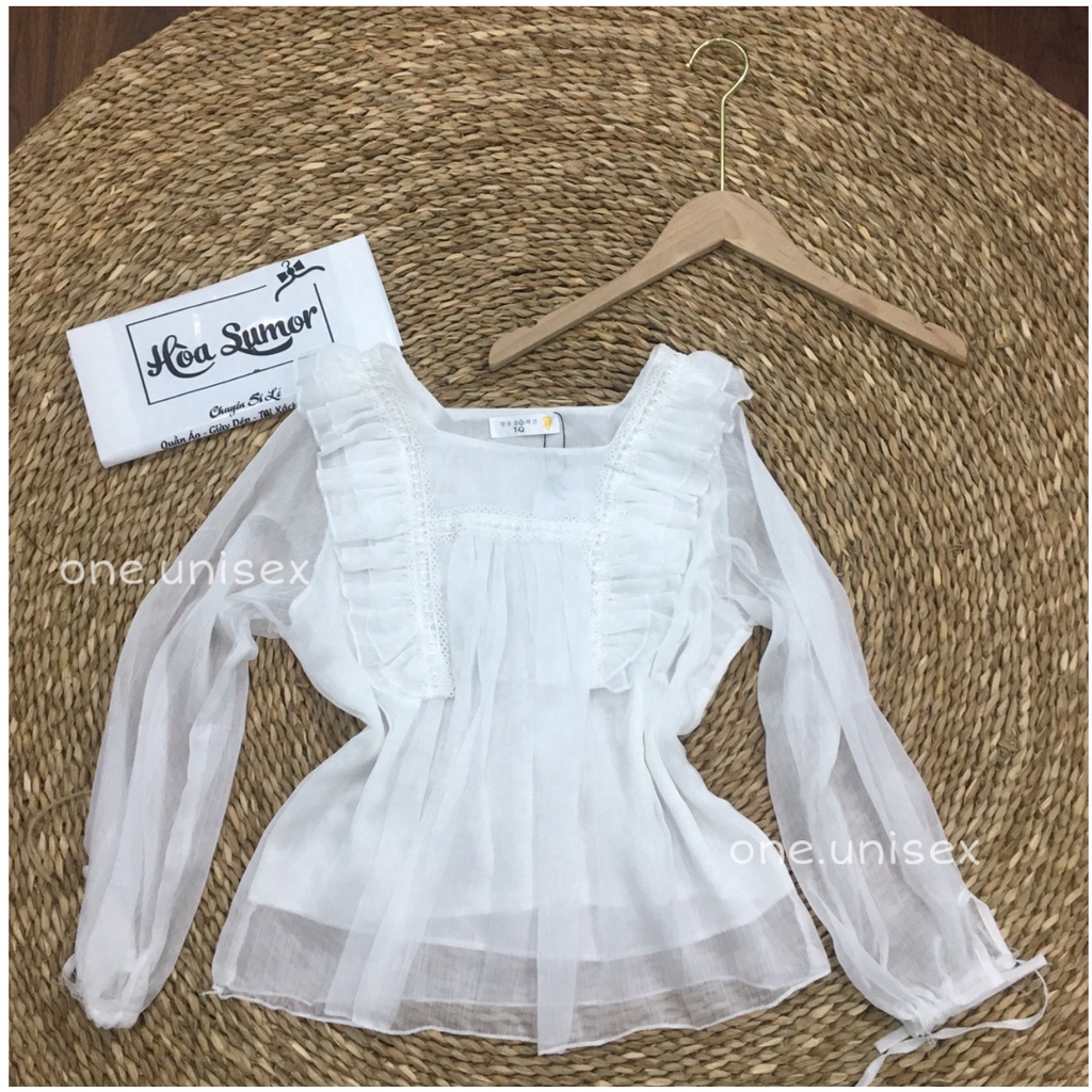 Áo bánh bèo nữ chất voan phối ren cổ vuông kiểu dáng babydoll tiểu thư sang chảnh