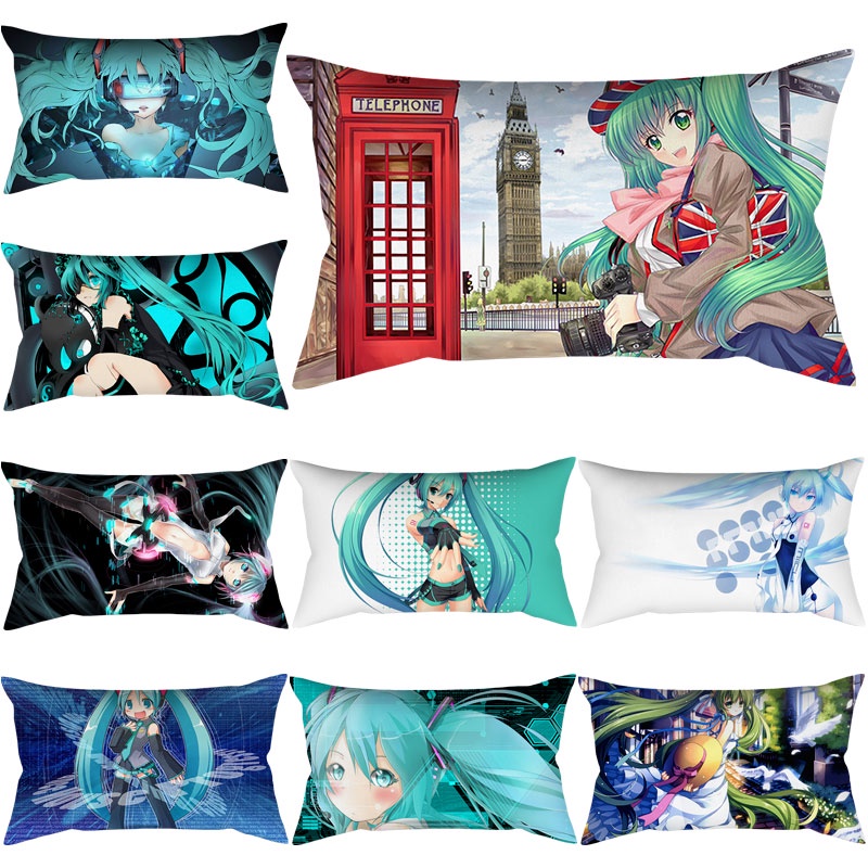 Vỏ Gối Vuông 50*30cm In Hình Hatsune Miku Phong Cách Nhật Bản Xinh Xắn
