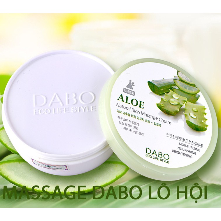 Dabo Natural Rich Massage Cream Aloe - Kem mát xa căng cơ mặt,dưỡng trắng da cao cấp 200ml