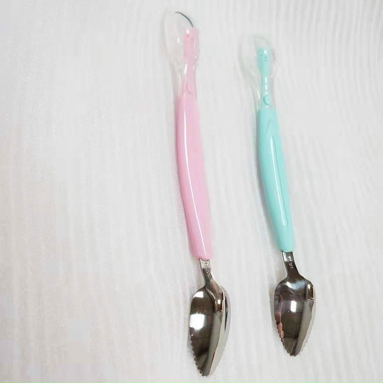 [Kèm Hộp Đựng Sạch Sẽ] Thìa Nạo Hoa Quả 2 Đầu Tiện Lợi Cho Bé Kết Hợp Thìa Ăn Dặm Silicon