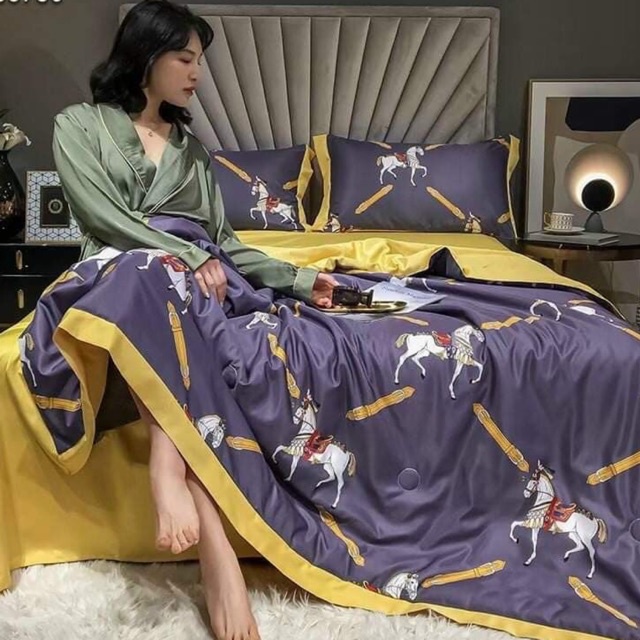 Bộ chăn ga gối lụa thái lạnh chăn hè 4 món( ib chọn màu và kích thước)