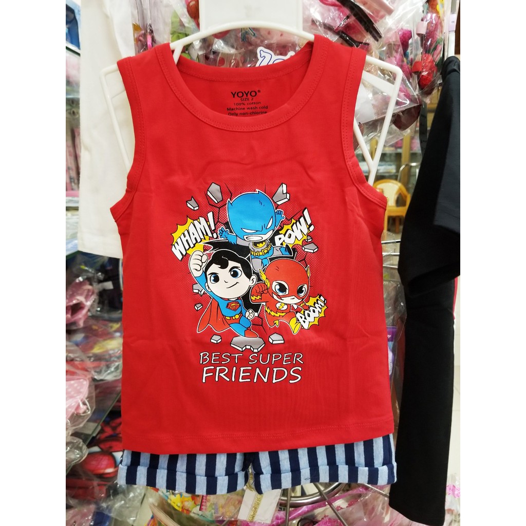 Bộ thun sát nách bé trai in siêu nhân quần soc da cá