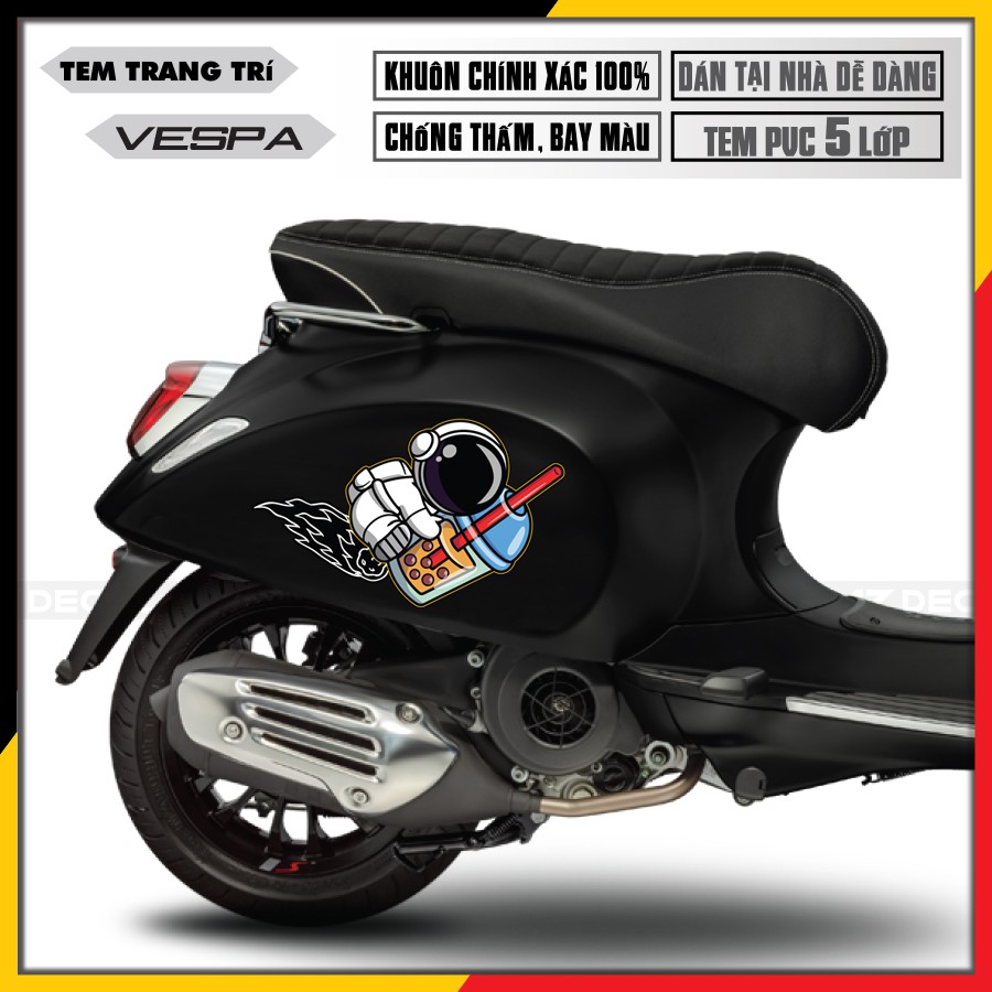 Tem Rời Xe Vespa Sprint/LX/GTS Thiết Kế Phi Hành Gia Ôm Trà Sữa | VP26 | Tem Chế Xe Máy Cắt Khuôn Sẵn Dễ Dàng Tự Dán