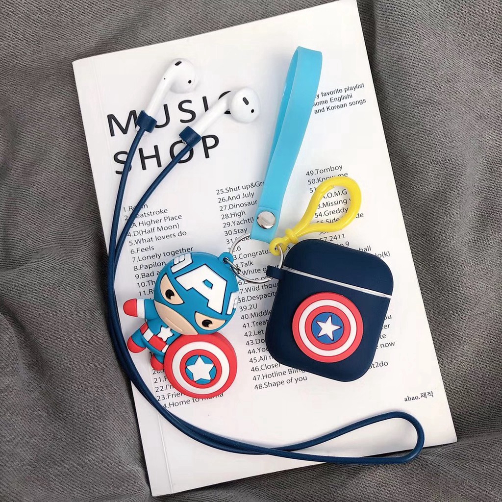 Vỏ silicon phối hình Iron Man / Captain America bảo vệ for for Apple Airpods