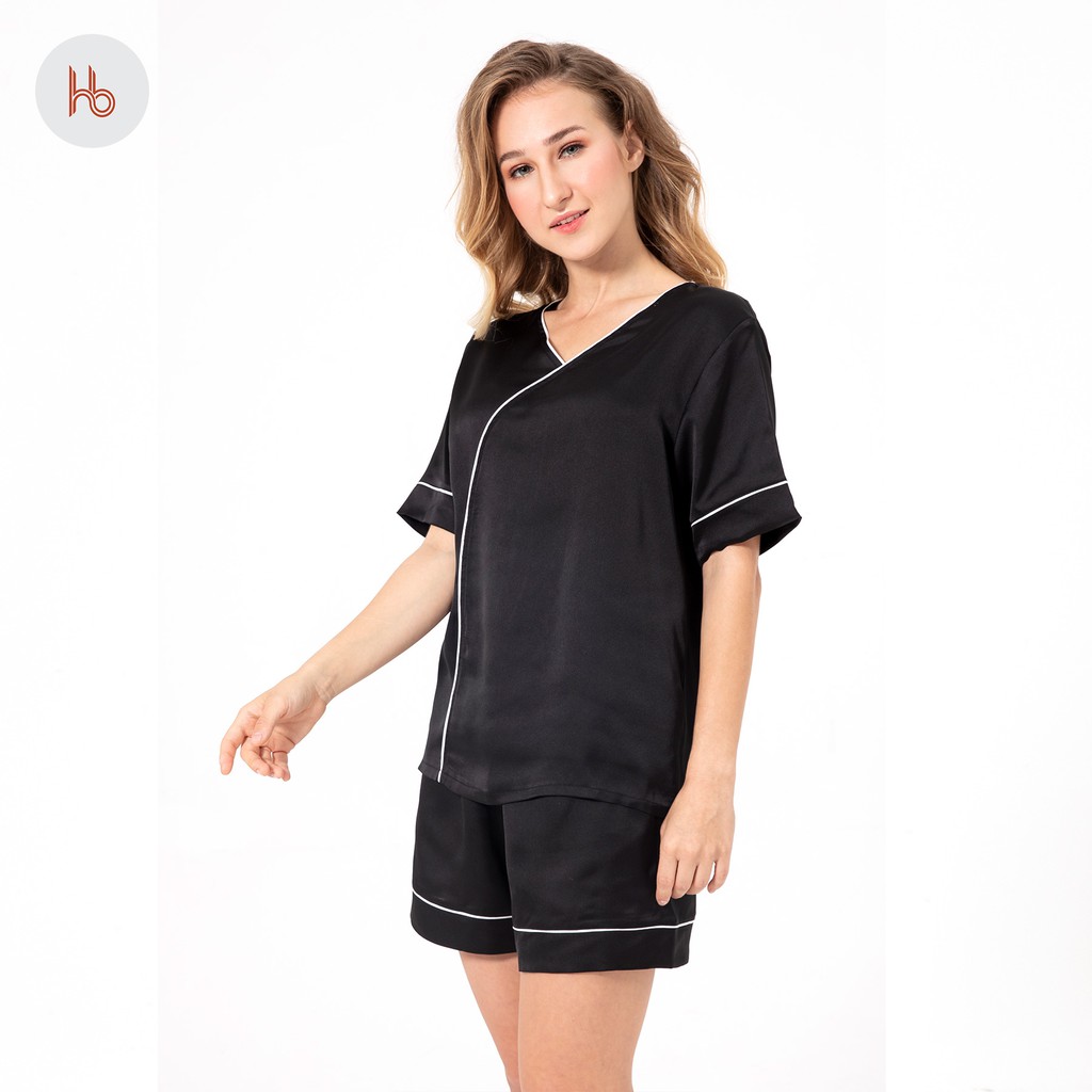 Set đồ bộ đùi tay ngắn mặc nhà cổ tim viền trắng Hibi Sports HB104 - Quần có túi