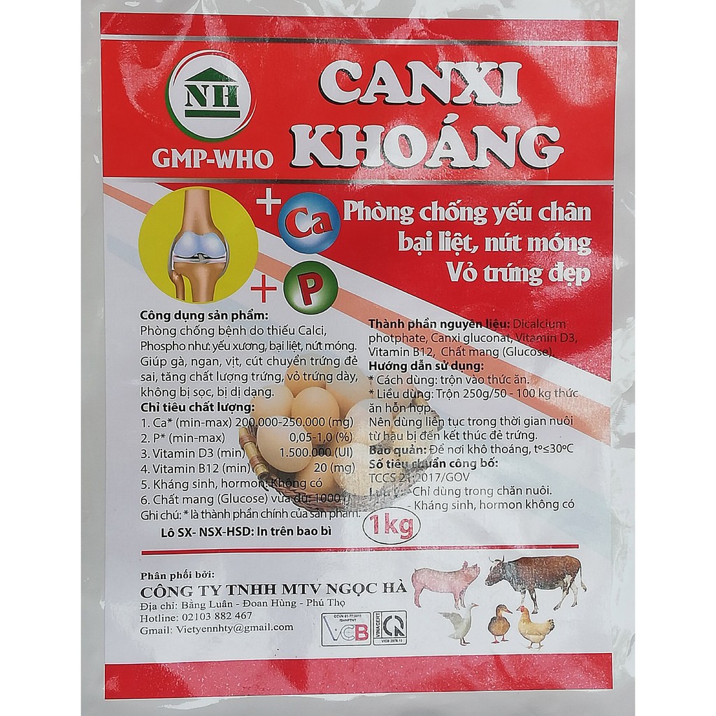 1kg CANXI KHOÁNG Phòng chống yếu chân, bại liệt, nứt móng, vỏ trứng đẹp chuyên dùng cho gia súc, gia cầm, gà đá, gà chọi