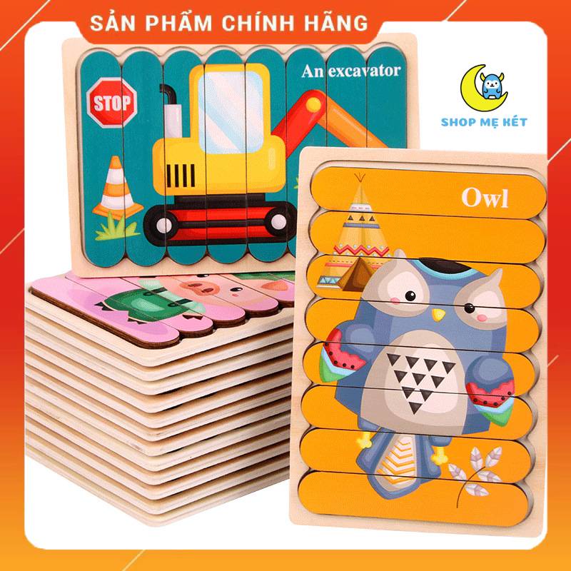 Đồ chơi xếp hình thẻ 2 mặt 3D bằng gỗ nhiều mẫu cho bé chọn_Đồ Chơi Ghép Hình Gỗ Nổi_Montessori