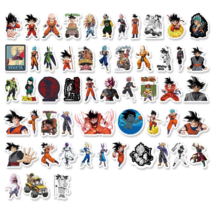 [Set 50 Cái] Bộ Sticker hoạt hình Dragon Ball dễ thương dán laptop, mũ nón bảo hiểm, vali, xe tay ga, ván trượt - DB.058