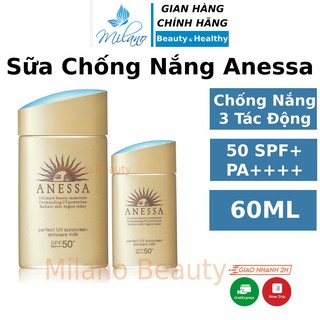 Kem chống nắng Anessa Perfect UV Sunscreen Skincare Milk SPF 50+ 60ml cho da dầu mụn nhạy cảm Nhật Bản Milano Beauty