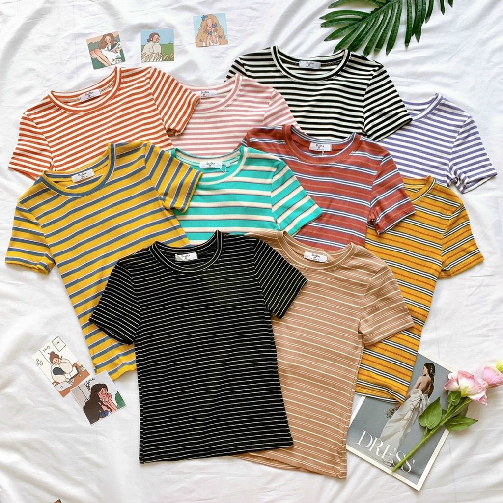 áo phông nữ Quảng Châu, áo kẻ phom vừa Duo-Duo chất siêu mát, dáng siêu xinh, bền, đẹp Shop An Nhiên, chợ Ninh Hiệp