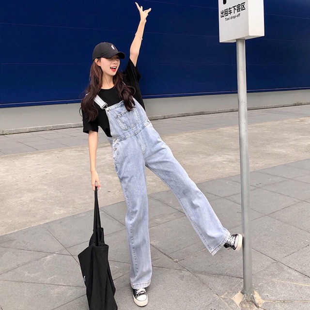 [KÈM ẢNH THẬT + SẴN] yếm quần bò dài retro ống suông rộng phủ giày trẻ trung | BigBuy360 - bigbuy360.vn